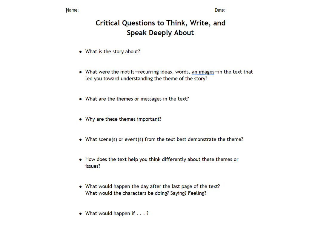 Critical Questions to Think, Write, and Speak Deeply About – Fiction