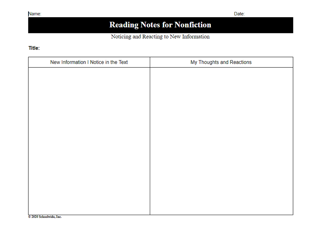 Noticing and Reacting to New Information – Nonfiction